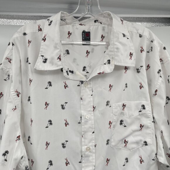 No Retreat Mens Hula Dancer Button Up Shirt Short Sleeve White/Multi Size 3XL - Picture 2 of 9